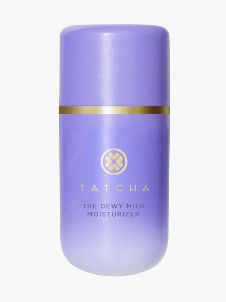 Tatcha Dewy Milk Moisturizer in branded component on a light gray background